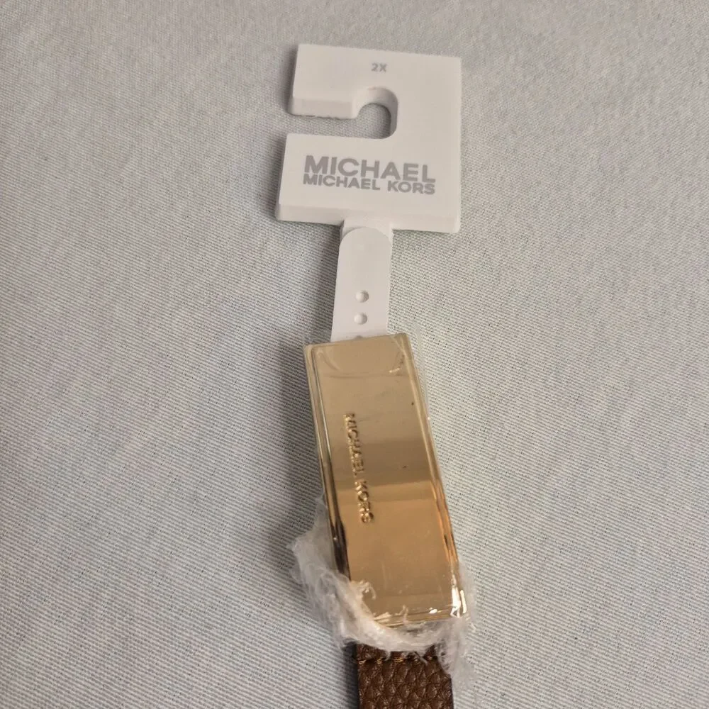 Michael Kors Womens Skinny Leather Belt Size 2X Brown Gold